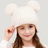 Детская вязаная шапка с двойным помпоном, защита ушей, теплая шапка, однотонная, эластичная, теплая, ветрозащитная шапка, головной убор