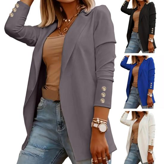 Женский костюм, пальто с лацканами, длинный рукав, открытая передняя часть, однотонное платье, пальто, деловая повседневная куртка, офисная одежда, верхняя одежда
