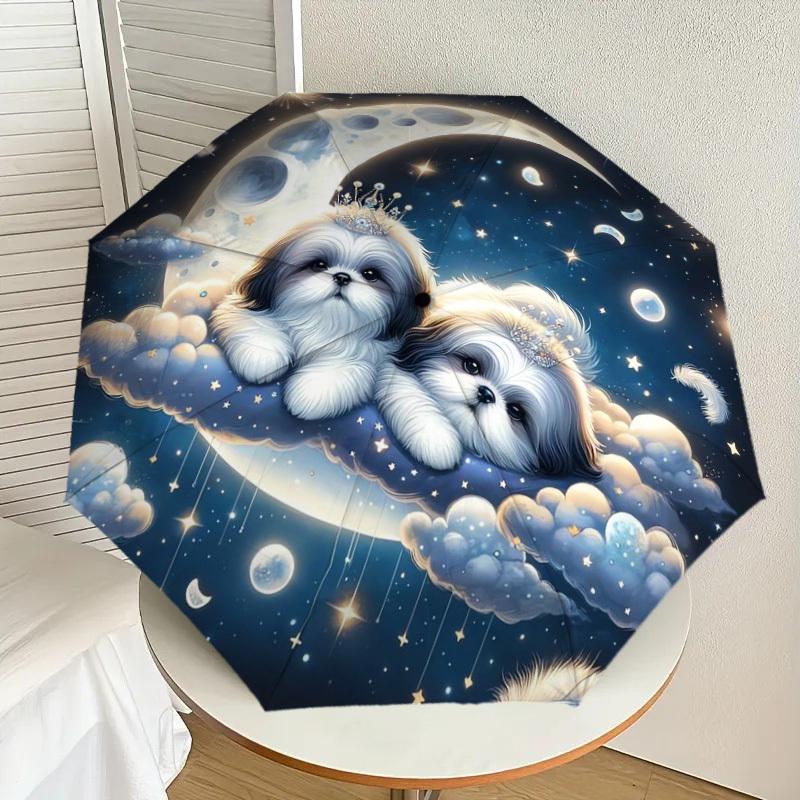 1pc "Starry Night Puppies on Clouds" Umbrella with Plastic Handle,Suitable for All Seasons Home Travel Outdoor UmbrellaDD822