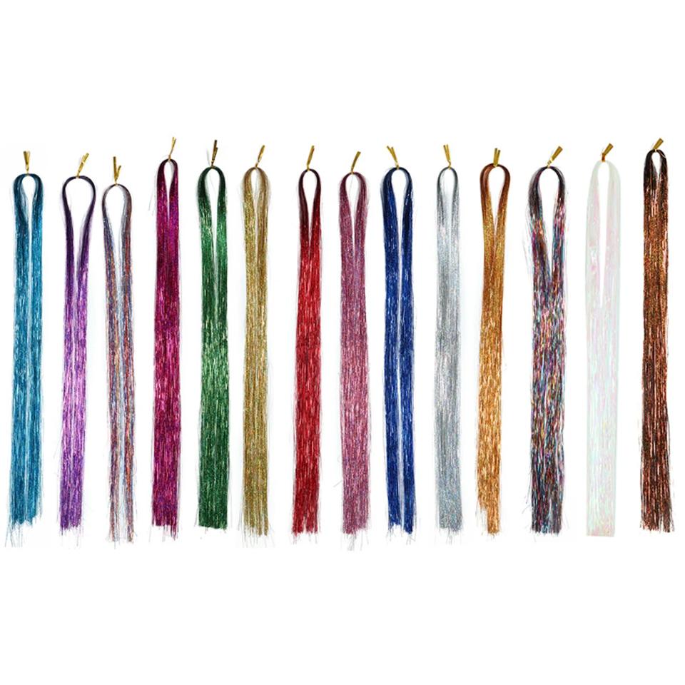 WTB Synthesis Neon Rainbow Sparkle Shiny Hair Tinsel Rainbow Silk Hair Extensions Dazzles Women Hippie for Braiding Headdress