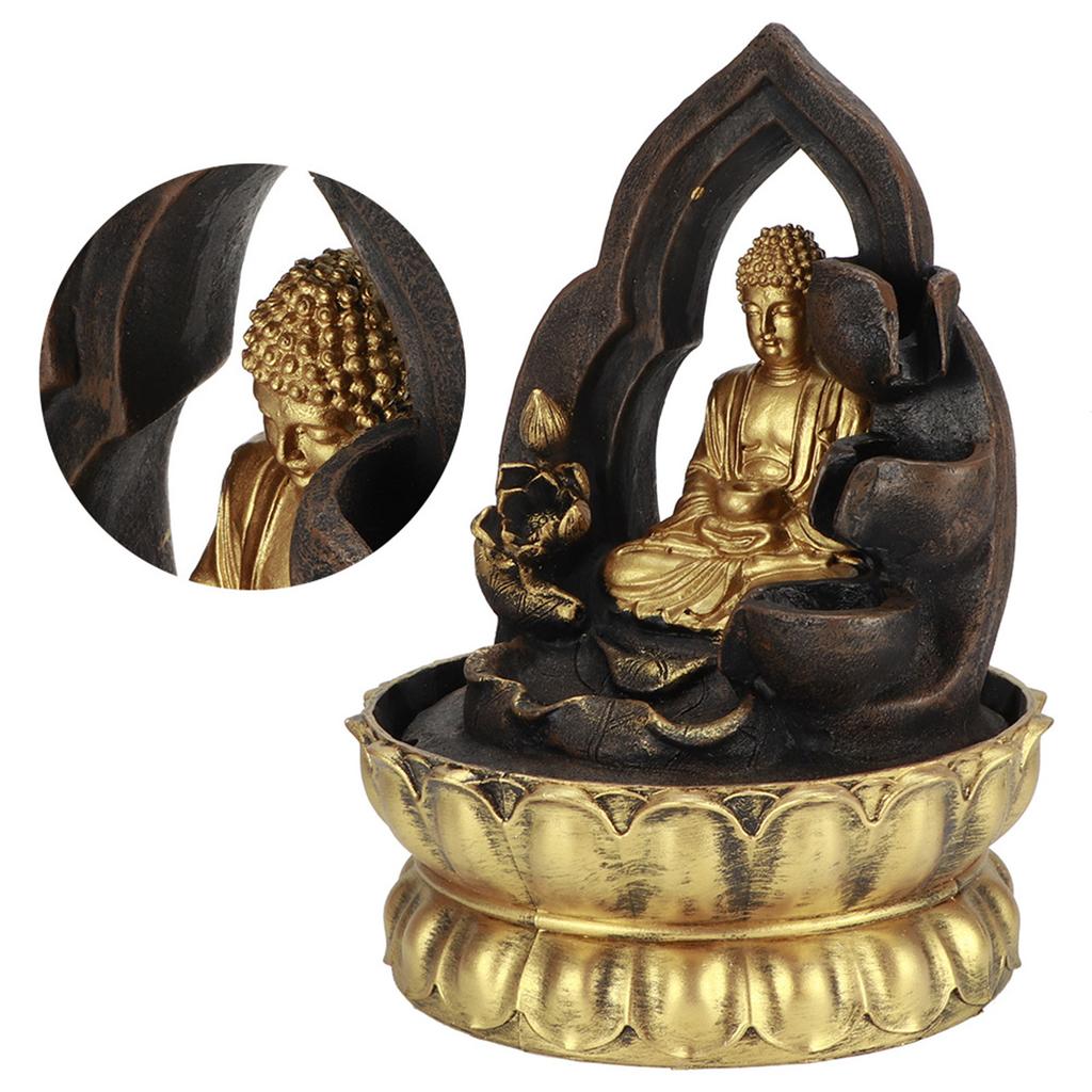 Светодиодный настольный фонтан из смолы с водным фонтаном, украшения для медитации, статуя Будды, дом
