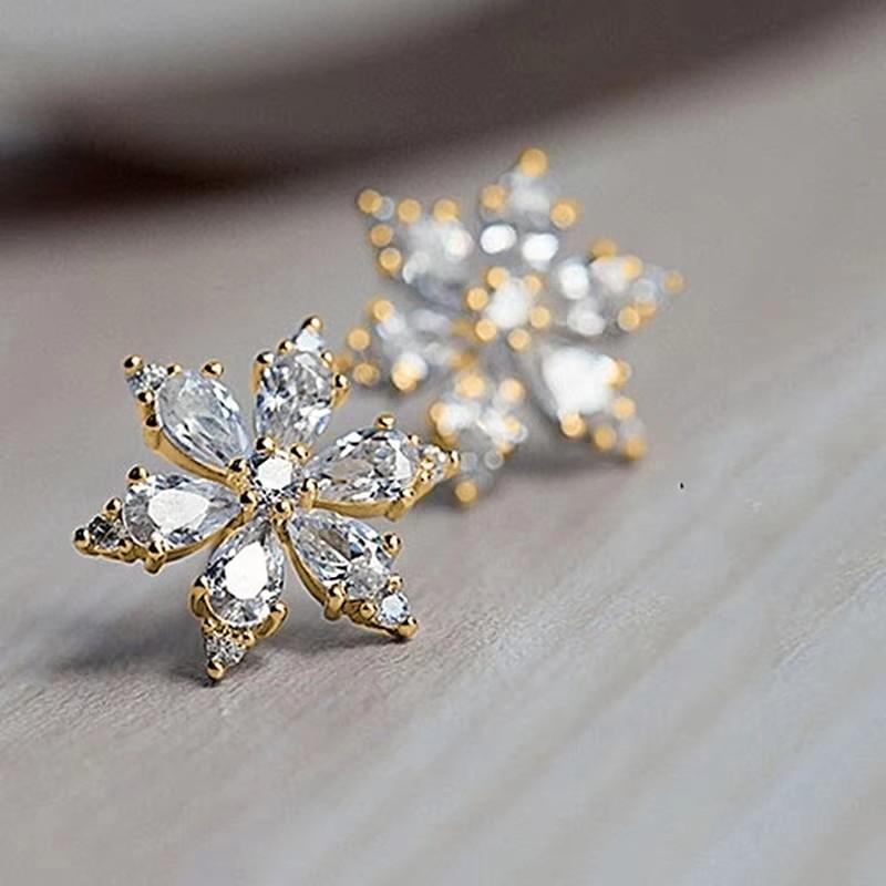 Xiaomi Huitan Bling Bling Crystal CZ Flower Earrings Stud Ear Piercing Romantic Women's Accessories Fancy Birthday Gift Trendy Jewelry