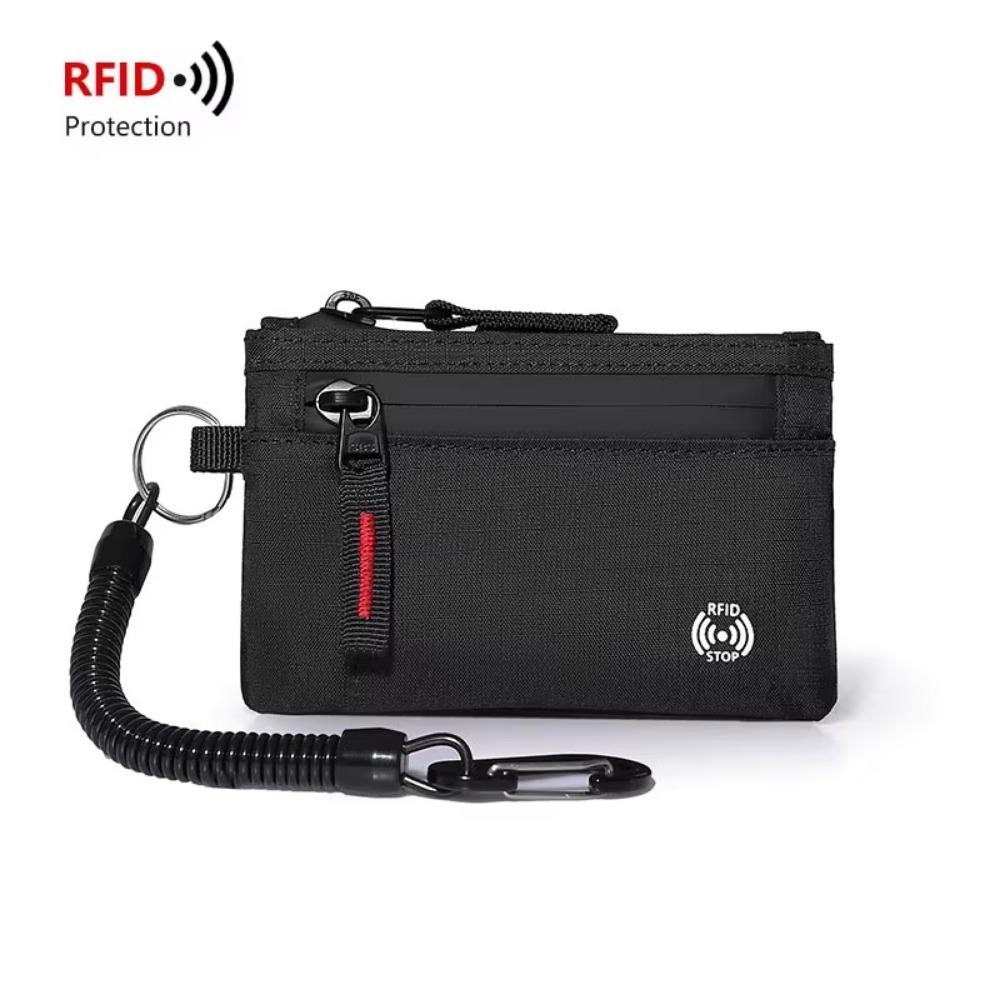 Мужские кошельки RFID держатель для кредитных карт Роскошный нейлоновый тонкий кошелек на молнии Чехол для ключей и карт Мужской кошелек для мелочи с карабином