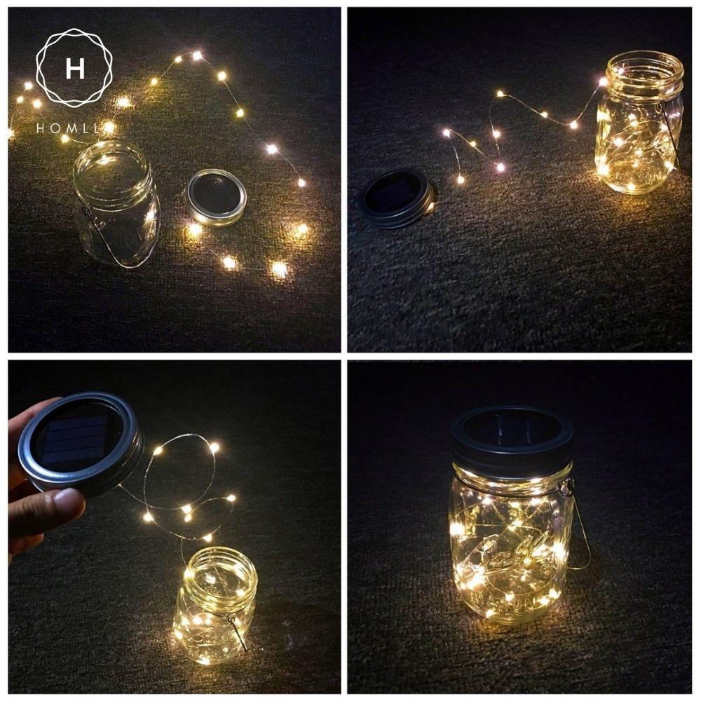 Homlly Solar Mason Jar Fairy LED Lights (X2 PCS)