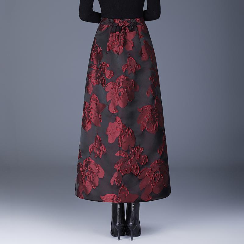 Жаккардовый Хлопок с Набивкой больших размеров Высокая талия винтажный цветочный Весна осень Зима повседневный свободный длинный для женщины юбки женская юбка