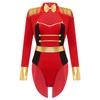 Womens Circus Ringmaster Halloween Cosplay Bodysuit Fringe Epaulette Bow Long Sleeve Velvet Jumpsuit