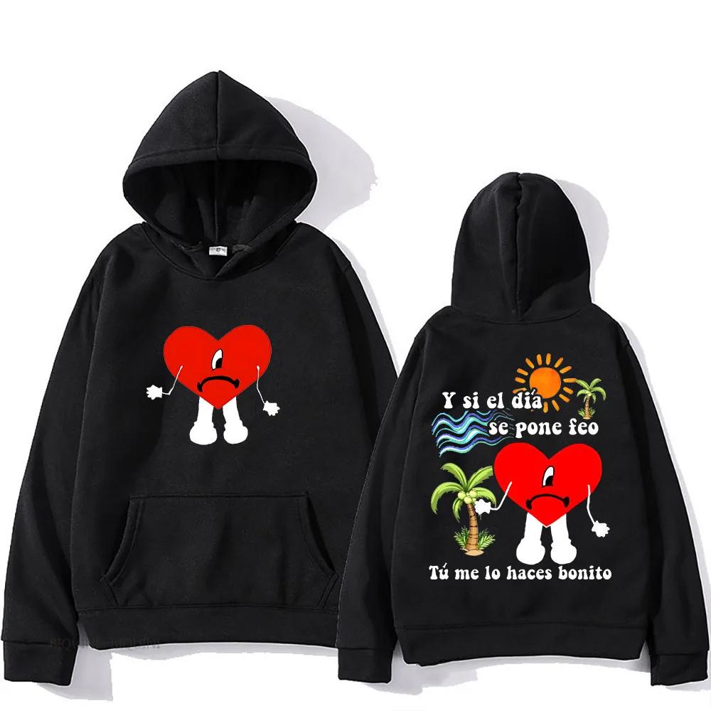 Bad Bunny Seda Hooded I Love You Graphic Printing Gothic Hip Hop Sweatshirt Long-sleeved Fleece Clothes Men Women Casual Hoody