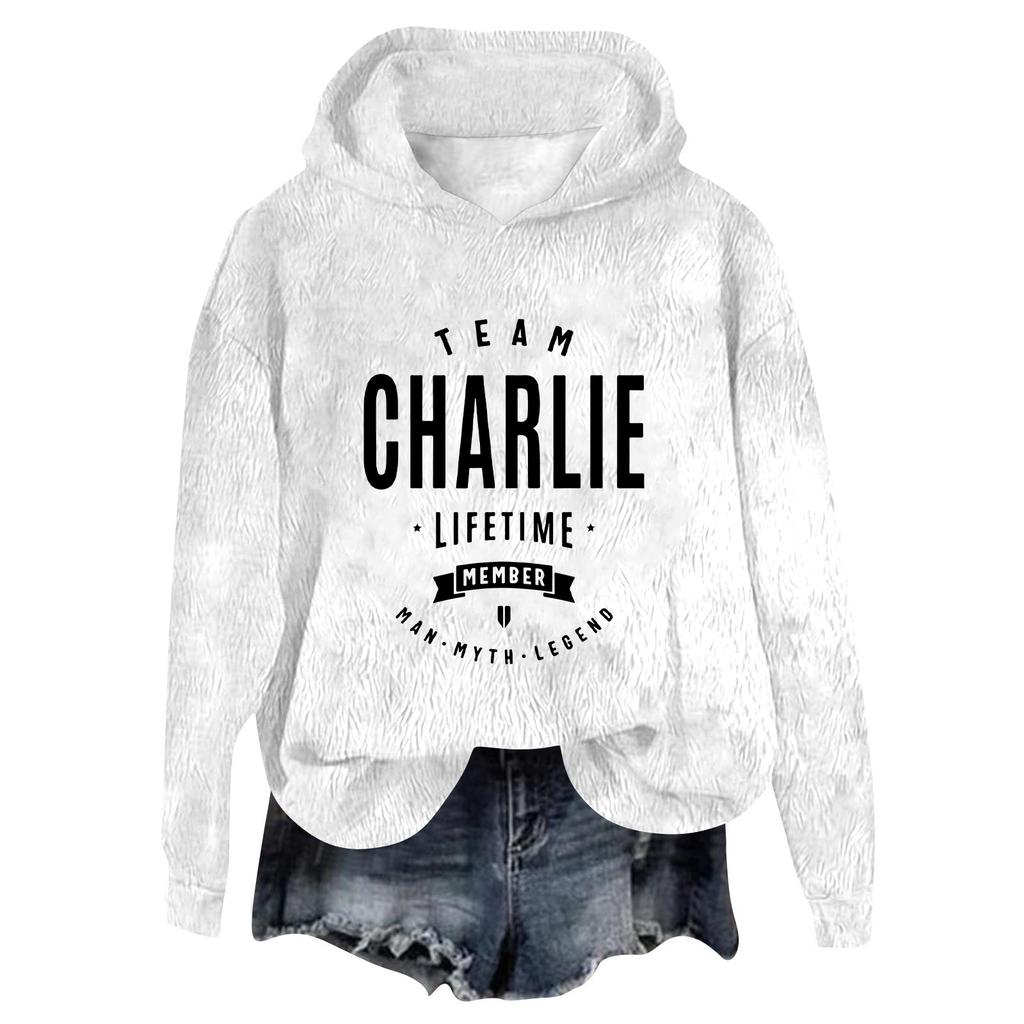 Women's Hooded Long Sleeve Printed Flannel Top Hooded Sweatshirt