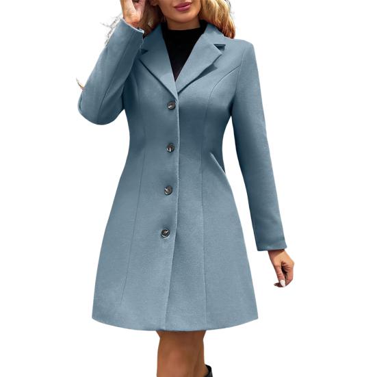 Ladies Autumn Outfits Notch Lapel Collar Long Coat for Women, Sleeves Single Breasted Jacket Blazer Jacket, Slim Fit Solid Color Outerwear Fall Winter