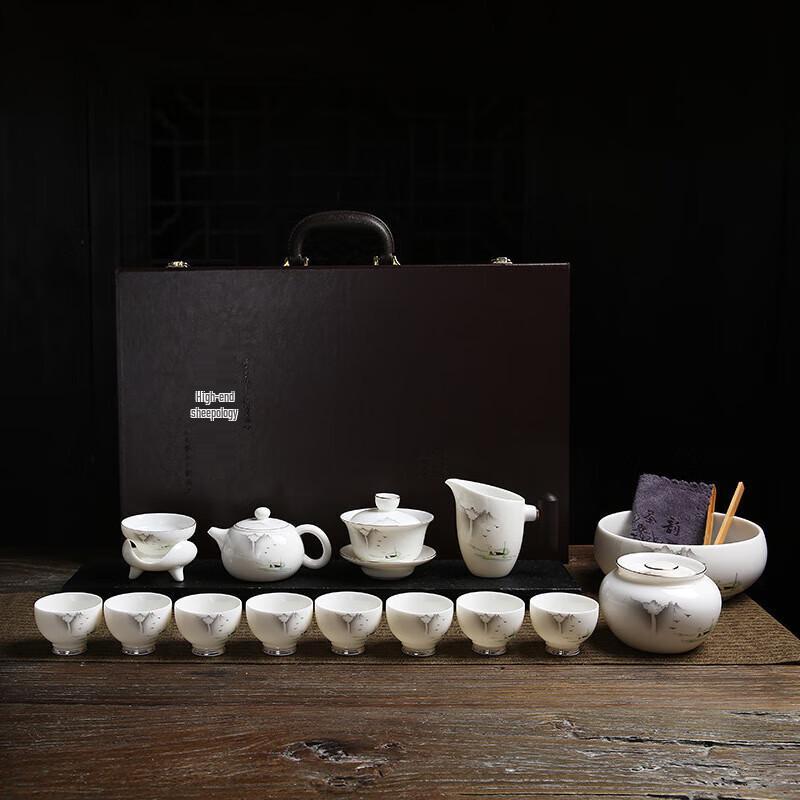 Chaxun White Porcelain Mutton Fat Jade Tea Set