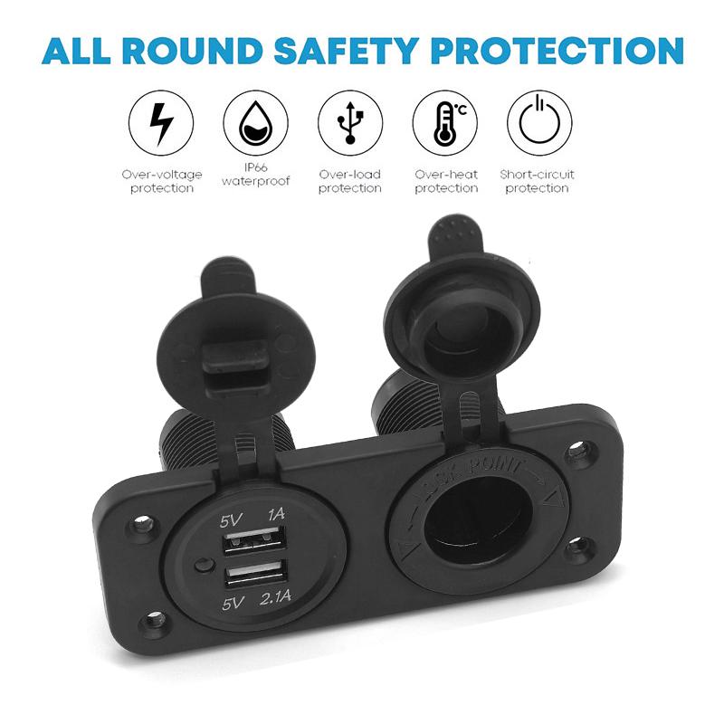 Car Socket Splitter 12V Dual USB Charger Power Adapter Outlet for Car Boat Marine Motorcycle Scooter RV DIY Kit