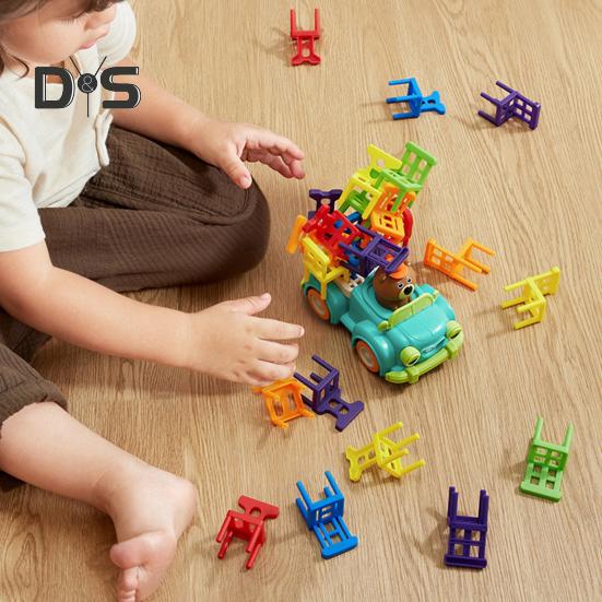 Складной стул с набором транспортных средств для детей. Взаимодействие родителей и детей. Строительные блоки. Обучающая игрушка для пространственного мышления и тренировки равновесия.