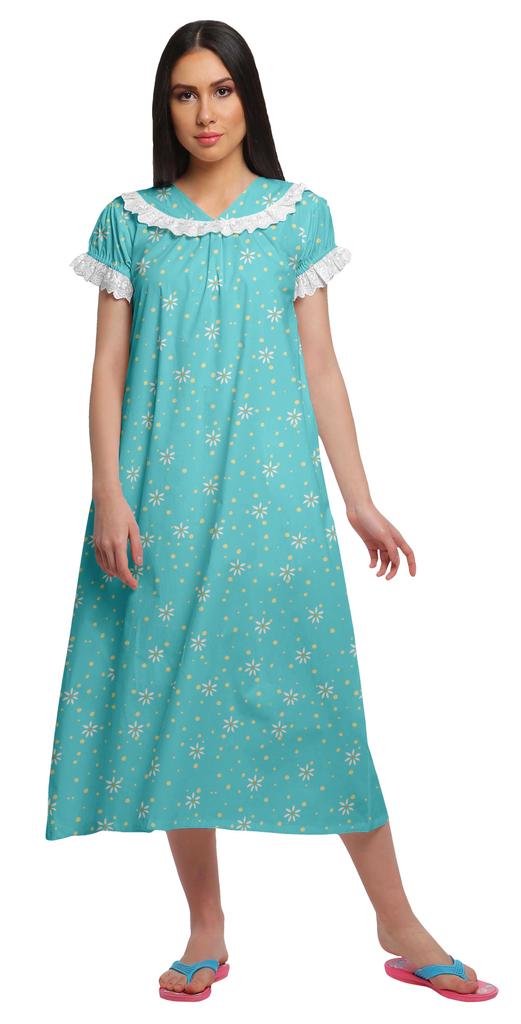 Moomaya Женская ночная рубашка с V-образным вырезом для кормления, хлопковая ночная рубашка А-силуэта с принтом