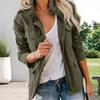 Versatile Women Jacket Solid Color Long Sleeve Lapel Coat Boyfriend Style Outerwear with Multiple Pockets
