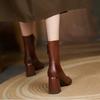 Fashion Autumn and Winter 2024 New Versatile Nude Boots Women's Thick Heel Side Zipper High Heel Simple Casual Square Short Boots Women