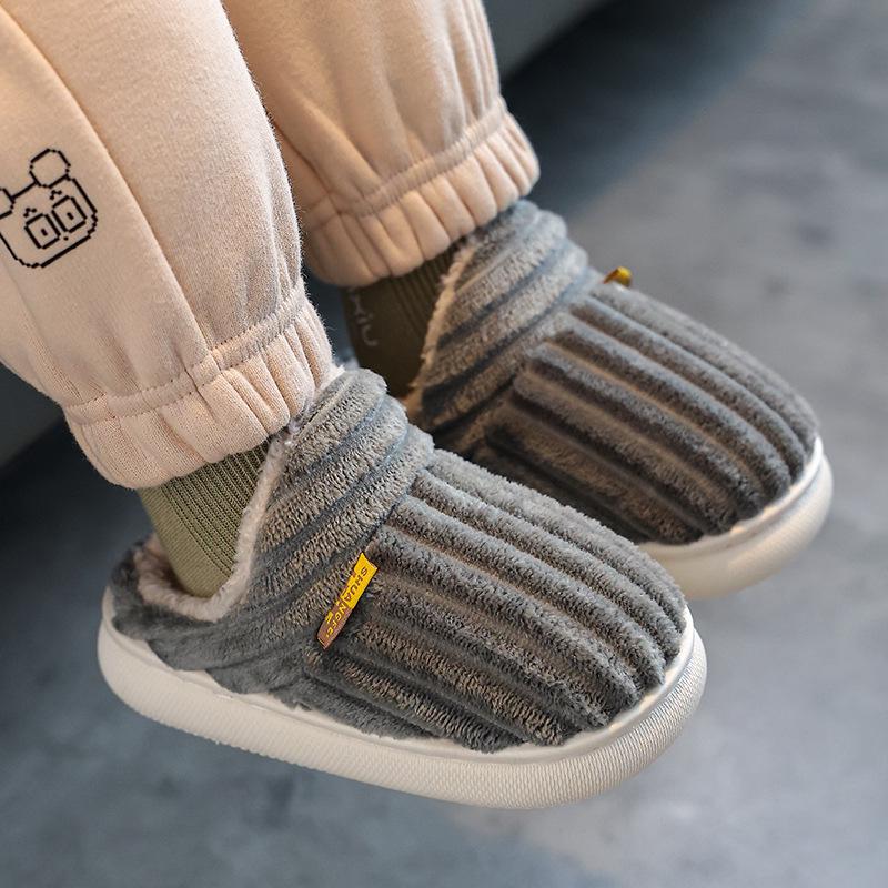 Детские зимние хлопковые тапочки: Закрытая пятка, Нескользящая подошва, Толстая подошва, Теплые пушистые домашние тапочки для мальчиков, девочек и родителей