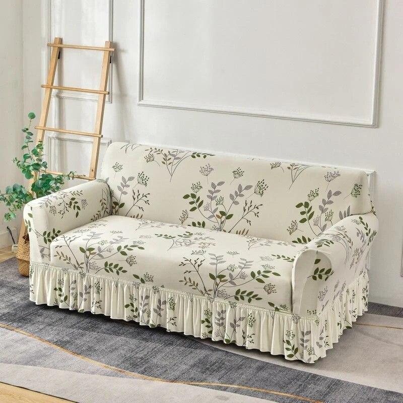 Flower Style Elastic Sofa Cover Double Sofa Large Skirt Full Cover Four Seasons Universal Set Full Set Sofa Cover Cloth Cushion