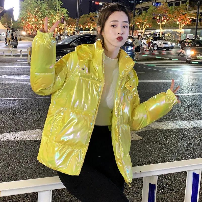 Glossy Waived Wash Down Cotton Women's Padded Clothes Winter New Colorful Coat Korean Version Loose Thicken Student Jacket