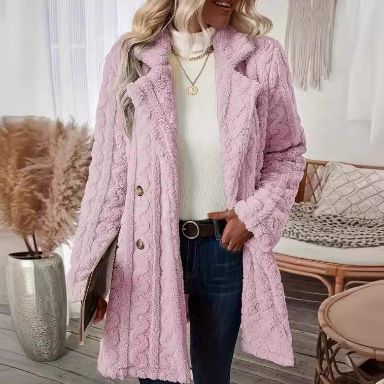 Autumn Winter Women Elegant Solid Color Fuzzy Lapel Coat Warm Casual Soft Zipper Jacket Plush Overcoat Female Fluffy Outwear