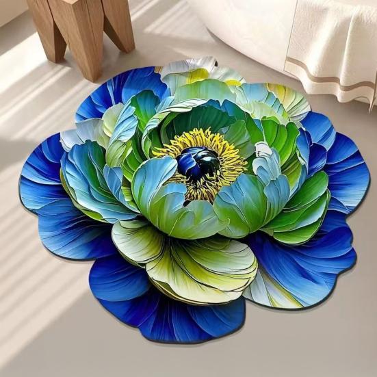 Коврик для пола 3D цветочный дизайн Нескользящая точечная тисненая основа Дверной коврик Быстросохнущий Впитывающий Коврик для входа в ванную