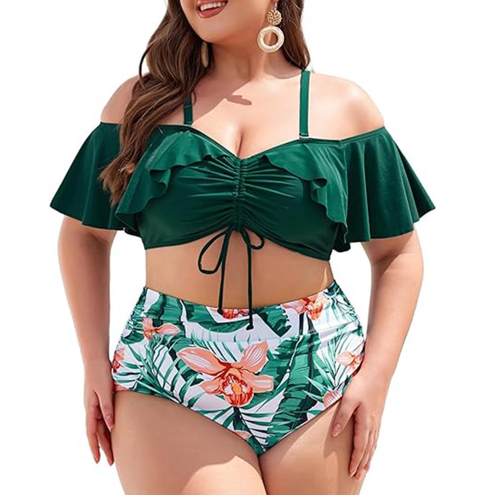 2024 Новый комплект бикини больших размеров для полных женщин, эластичный сексуальный купальник, женский купальник высокого качества из полиэстера, женский купальный костюм с принтом, женский летний купальник