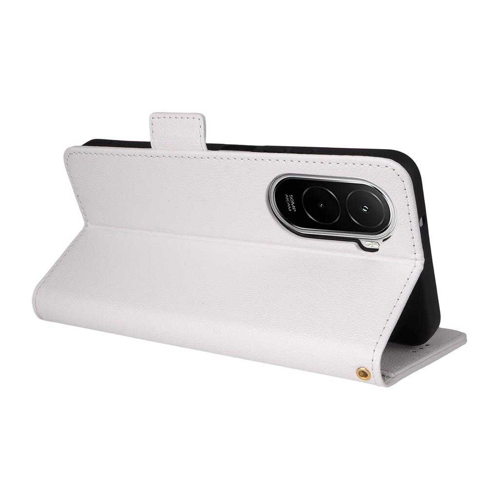 Для Xiaomi Poco M7 Plus 5G/Poco M7 4G (169 мм) Чехол-книжка из кожи с текстурой личи и ремешком на запястье