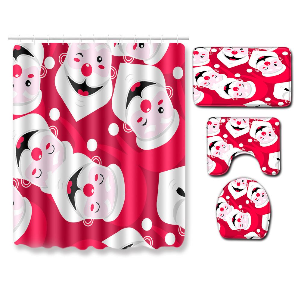 Рождественская шторка для душа, коврик для пола, комбинация из четырех предметов, ковер для ванной комнаты и туалета, коврик для душевой комнаты, коврик для ног