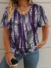 Модная женская футболка с V-образным вырезом, летние повседневные топы с коротким рукавом, универсальные полосатые узоры, свободная женская одежда больших размеров