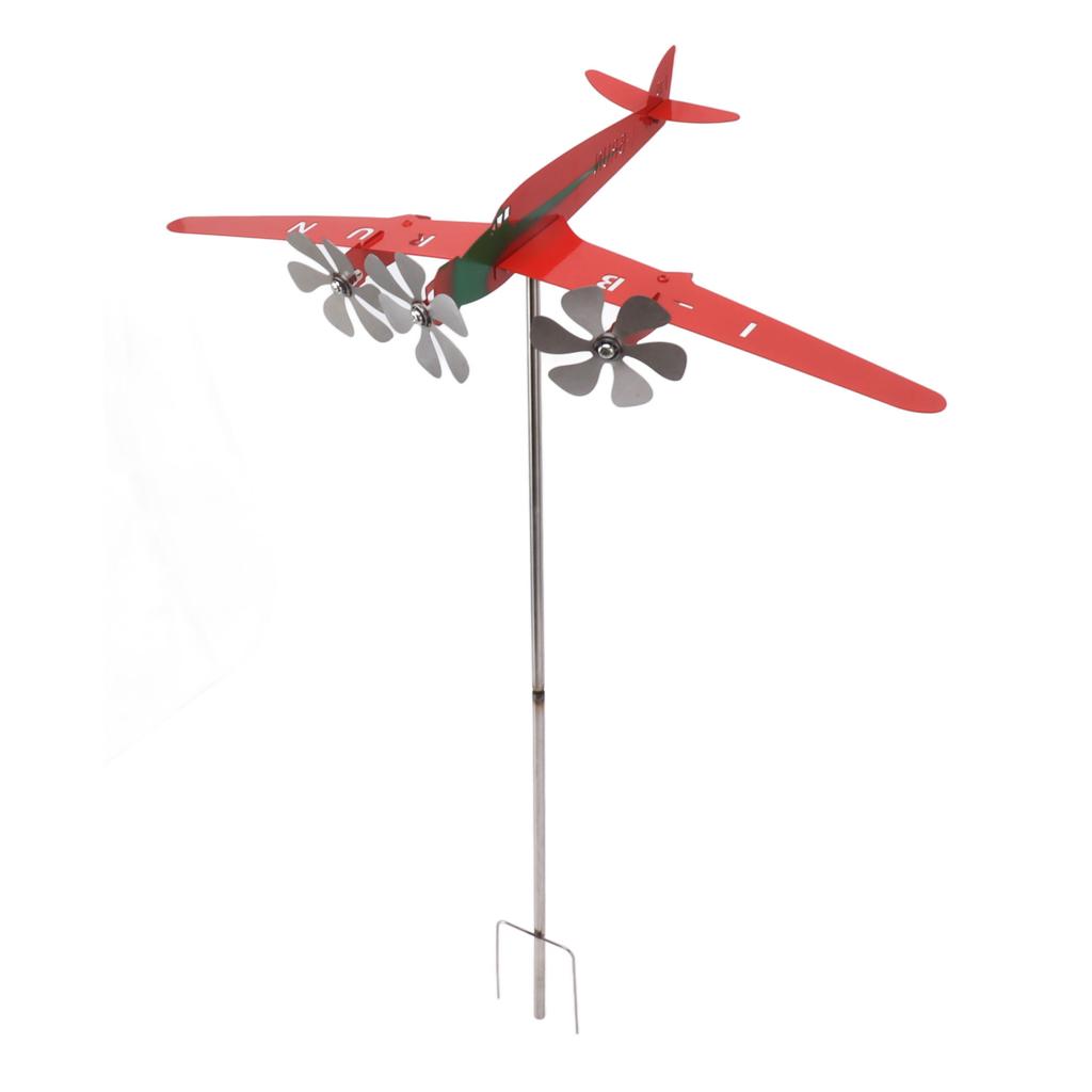 Metal Aircraft Weather Vane 3D Red Rustproof Smooth Airplane Windmill Wind Spinner for Garage Dome