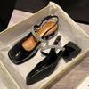 Est Soft Leather High-Heeled Mary Jane Shoes Women'S Spring And Summer Thick-Heeled Shoes With Buckle Straps Toe Sandals