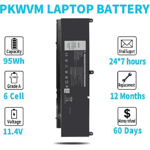 Аккумулятор для ноутбука Emanjor 95 Втч Тип PKWVM 11,4 В Замена для Dell Precision 7550 7560 7750 7760 P93F P93F001 P93F002 P44E P44E001 P44E002 453-BBCQ
