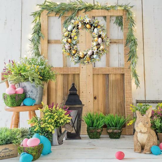 Венок из пасхальных яиц 17,7 дюймов, венок ручной работы с искусственными цветами, весенний декор яиц, цветной