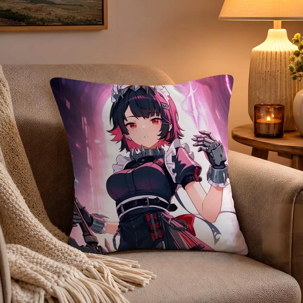 Game ZZenless Zone Zero Ellen Joe Pillow Case Soft Plush Cushion Cover Double Print and Invisible Zipper for Sofa Home Car Use