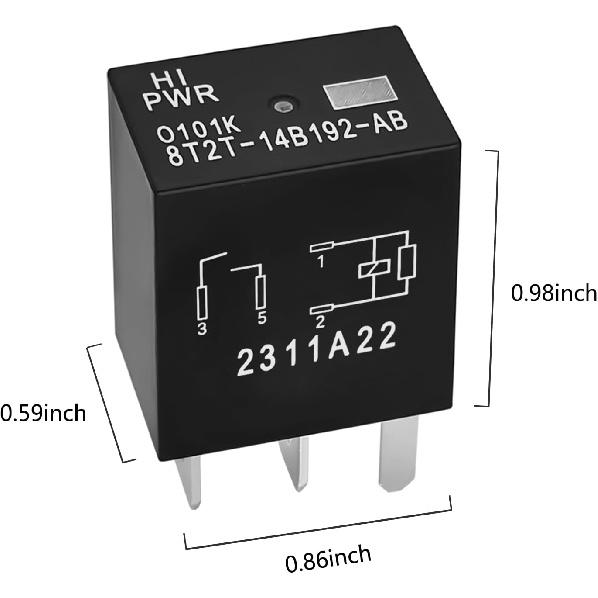 Реле 8T2T-14B192-AB (Набор из 2), Автомобильное реле 12В DC, 4 контакта, вставляемое - Надежная OEM-замена, Совместимо с выбранными автомобилями Ford