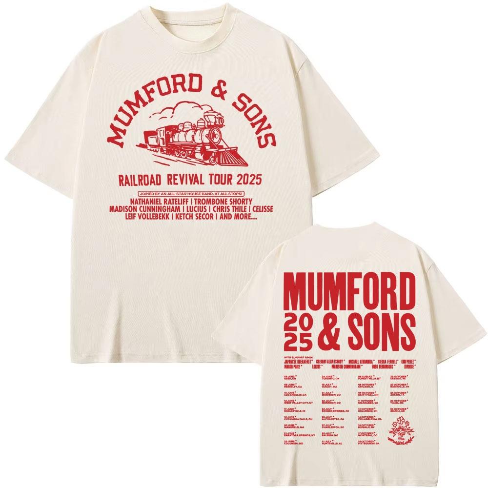 Mumford & Sons Railroad Revival Tour 2026 Печатная футболка Мужская Женская Высококачественная Повседневная Футболка Модная Ретро Чистый Хлопок Футболка