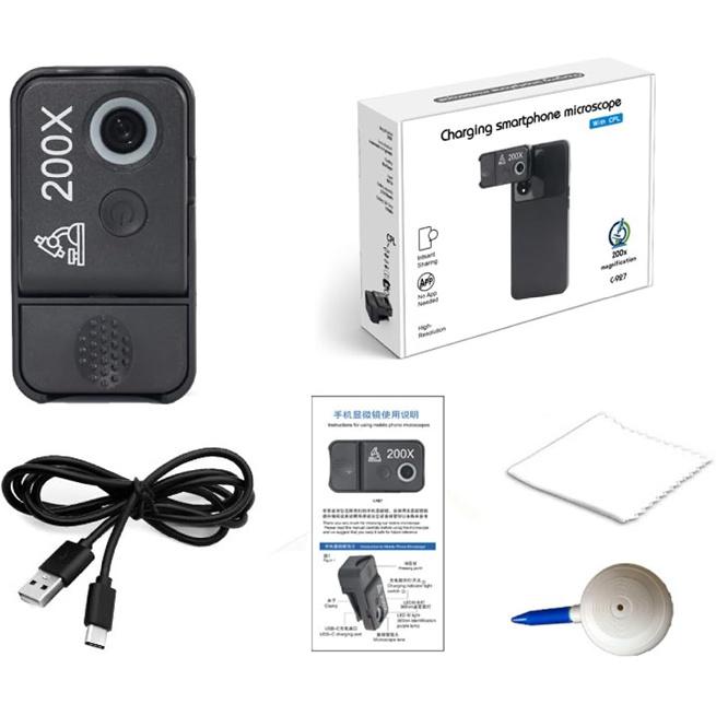 Объектив микроскопа для мобильного телефона Andoer 200X со встроенными светодиодными/УФ-подсветками, CPL-фильтром, микрообъектив для телефона с универсальным зажимом для телефона, замена для iPhone