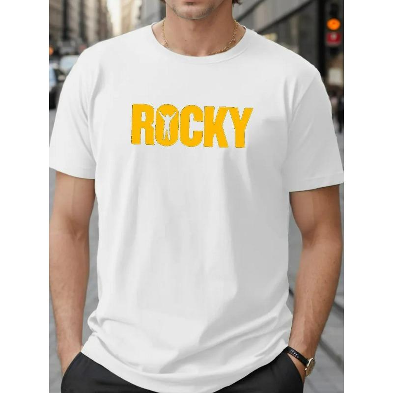 Европейские размеры Футболка с принтом ROCKY | Повседневная футболка с коротким рукавом для мужчин, Круглый вырез, Геометрический узор, Ткань с небольшим растяжением