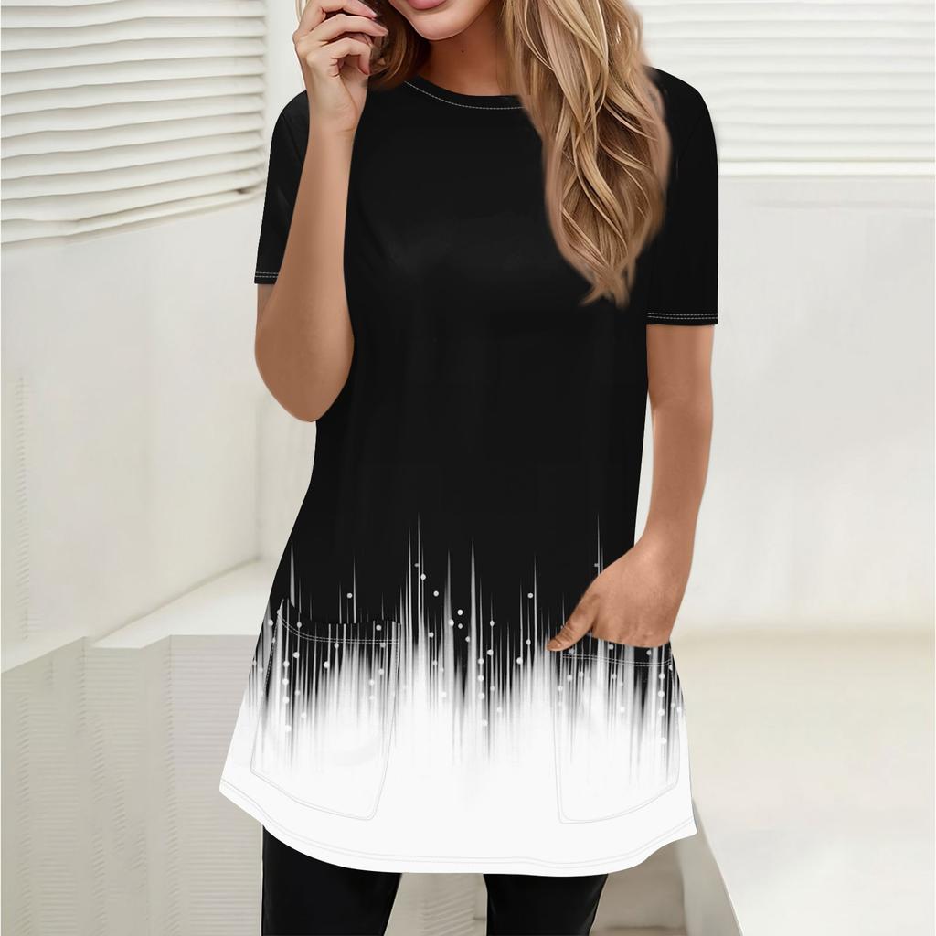 Women's T Shirt Tee Print Short Sleeve Daily Weekend Fashion Basic Round Neck Pockets Regular Top