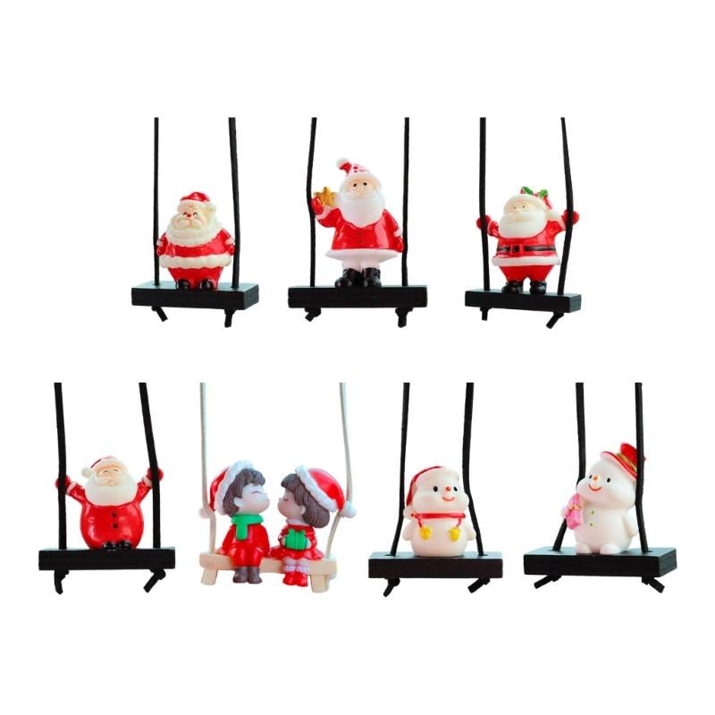 Festival Swinging Santa Auto Mirror Hanging Decoration Resin Christmas Ornament For Car Home Decoration