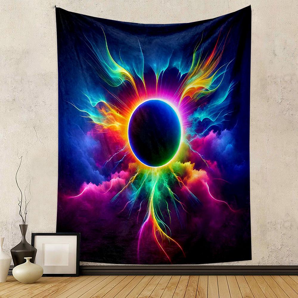 "Vibrant Cosmic Eclipse Design" Patterned Tapestry Decorative Wall Hanging, Home Bedroom Living Room Decor