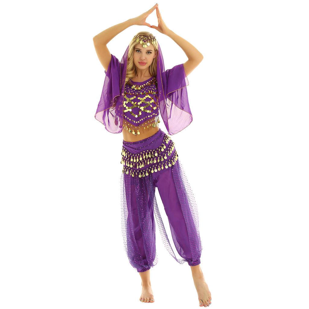 Женский карнавальный костюм на Хэллоуин, Египетский костюм для танца живота, Болливудское индийское танцевальное платье, шифоновое сари, комплект
