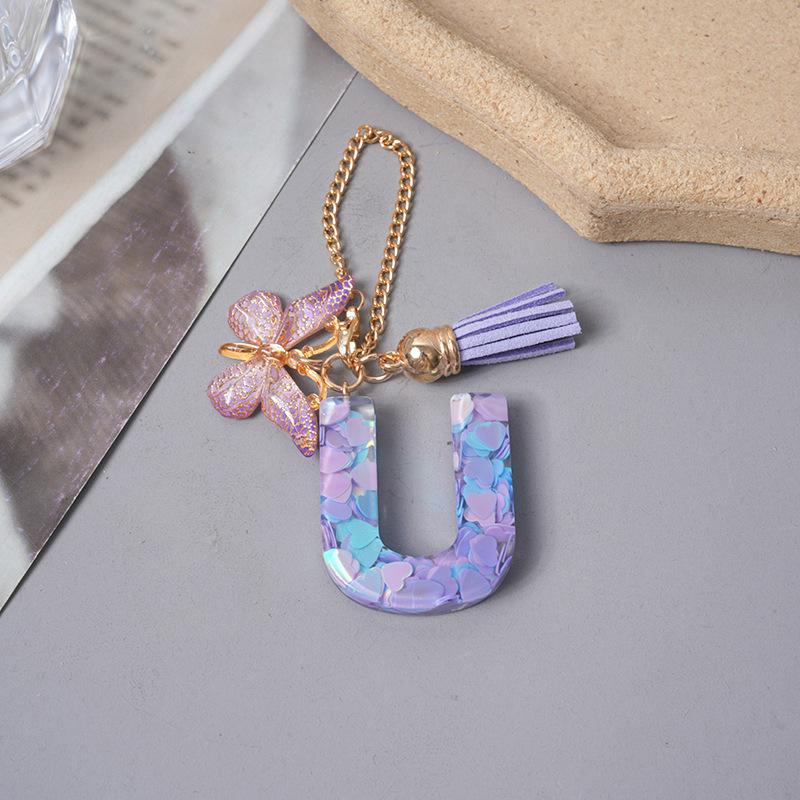 Подвески с буквами AZ Фиолетовая бабочка Кисточка Инициал Брелок Сумка Подвеска Персонализированные Подвески Цепочка для стакана с водой Аксессуары