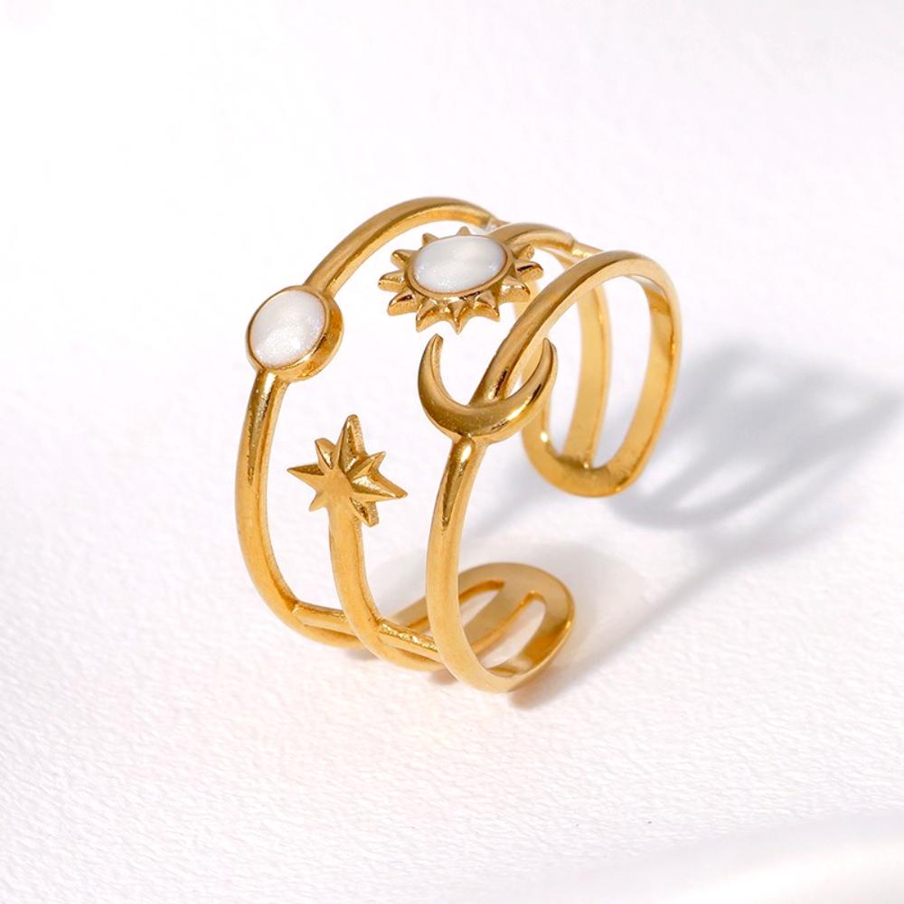 Регулируемые кольца из нержавеющей стали со дизайном «Звезда, Луна, Солнце» с тремя витками, открытое кольцо с бирюзой для мужчин и женщин, изысканный ювелирный подарок