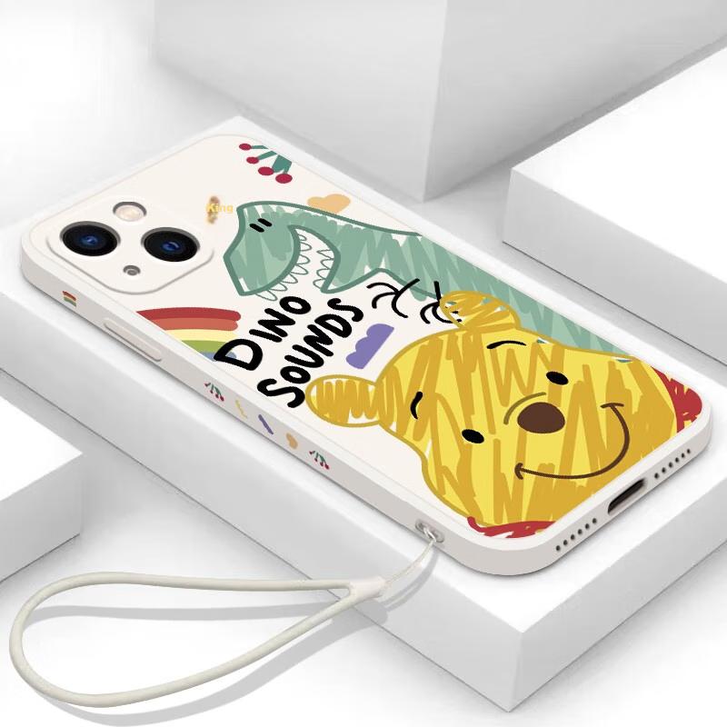 Liquid Silicone Case for IPhone 7/8/SE2, Protective Cover with Painted Creative Design, Shockproof Soft Doodle Winnie The PoohWhite