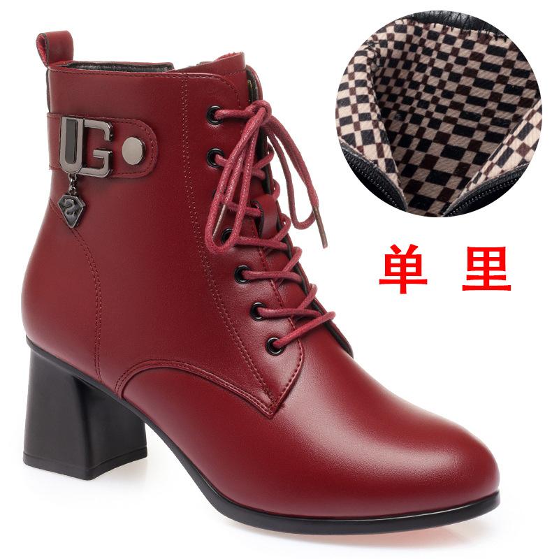 Women Soft Leather Ankle Boots Antumn Winter Women Plush Fur Warm Shoes British Style Lace Up Female High Heel Short Boots