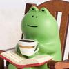 Cartoon Frog Animal Statue Resin Drinking Coffee Frog Micro Landscape Creative Funny Frog Reading Sculpture Gift for Frog Lovers
