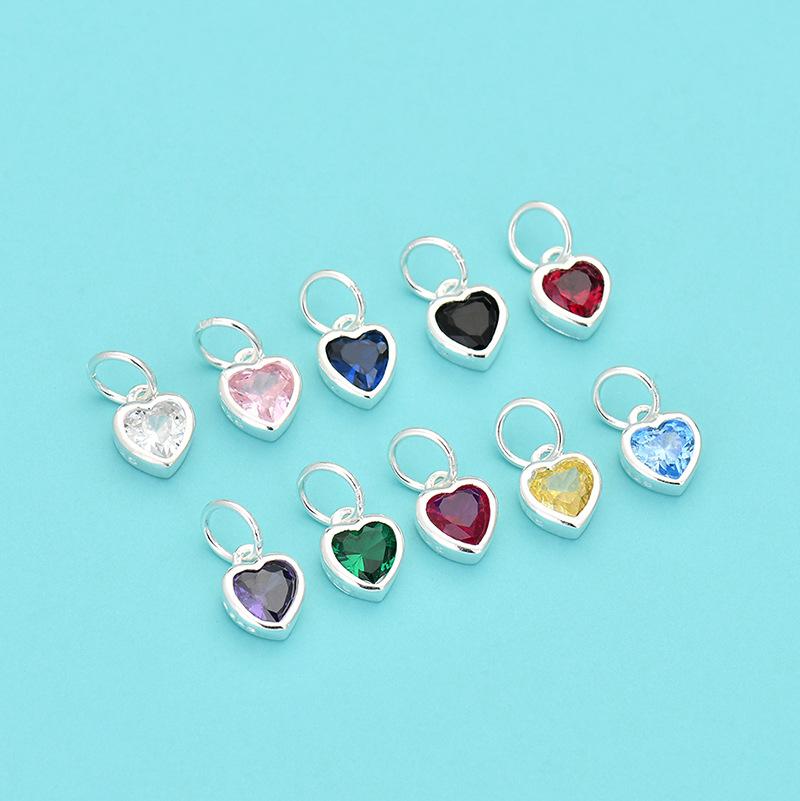 S925 Sterling Silver Blue Green Pink Heart Zircon Pendant for Fine Jewelry DIY Making Charms