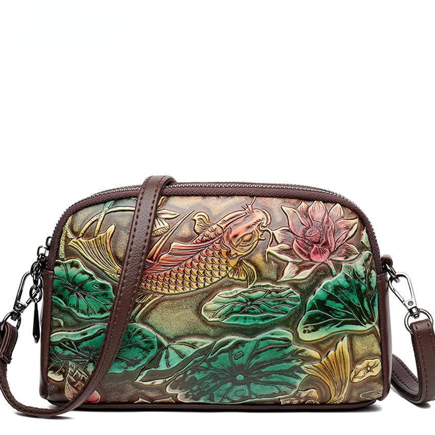 Высококачественная кожаная сумка, роскошный дизайнерский ретро-этнический стиль, 3D-печатная сумка на плечо, модная диагональная сумка с карманом для телефона через плечо