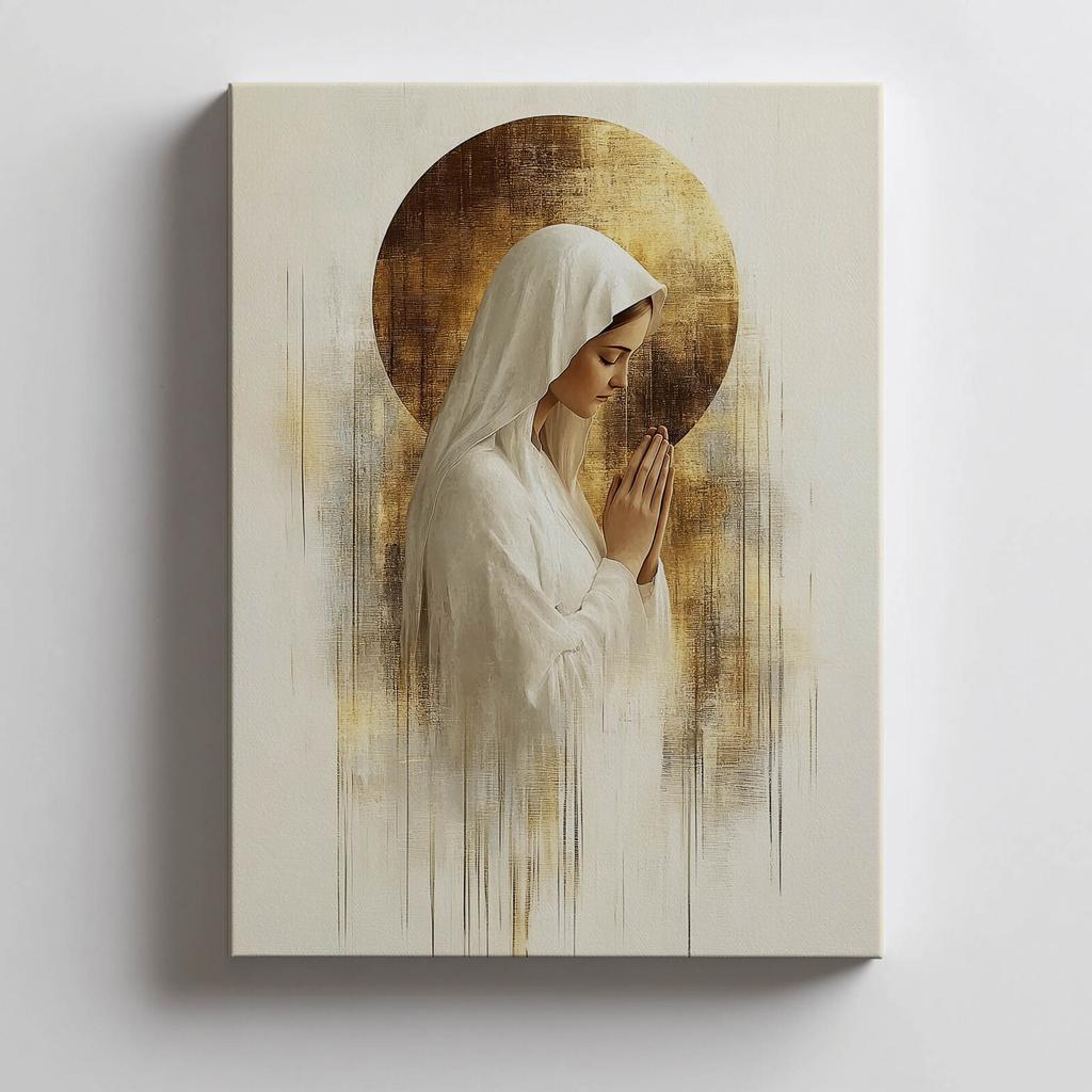 Modlitwa W Ciszy - Maryja Modlitwa W Ciszy - Maryja, 40X50 Cm, Rama Aluminiowa Złota, Papier Matowy 230 Gsm