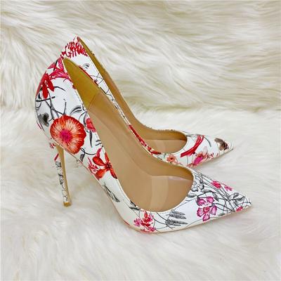 Элегантные банкетные туфли с цветочным принтом и острым носком на высоком каблуке, подходящие к официальным платьям и тонким каблукам для одиноких женщин.